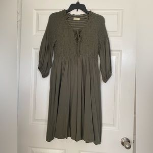 Olive Peasant Dress w Pockets